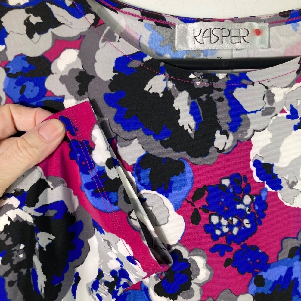 Womens Kasper Floral Side Tie 3/4 Sleeve Stretch Top 2X NWT - Picture 3 of 11